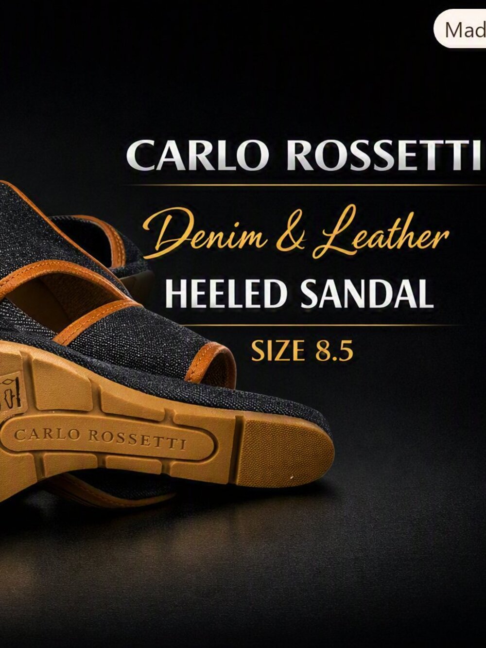 CARLO ROSSETTI Denim & Leather Wedged Sandal Sz 8.5 - Picture 2 of 4